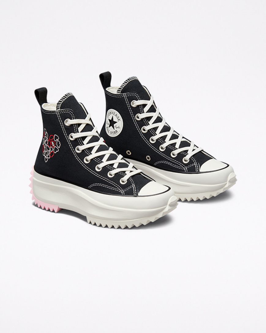 Zapatos Plataforma Converse Run Star Hike Embroidered Hearts Altas Hombre Negras Rojas | PE 2P40EL